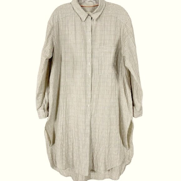 Maeve by Anthropologie Maxi Tunic Top Size S Tan White Plaid Button Down - Picture 1 of 14